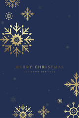 Premuim Christmas snow flakes, gold snow flakes on blue background. Elegant snow with A Merry Christmas and Happy New Year text for greeting card vector