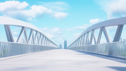 Obraz premium A bright, modern bridge stretches into the distance under a clear blue sky, creating a serene and inviting atmosphere.