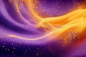Obraz premium An abstract and vibrant swirling motion of finely textured powder in purple, yellow and orange tones