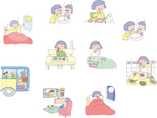 A daily routine of a cute little schoolgirl.