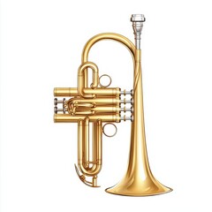 Brass cornet illustration showcasing a detailed front view, isolated on a white background for graphic applications.