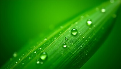 Naklejka premium Nature's Embrace: Vibrant green leaf glistening with morning dew, a symphony of freshness and serenity.