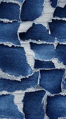 Torn blue denim with exposed white threads, continuous design