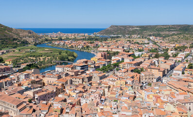 fishing village of Bosa and aerial view of the town