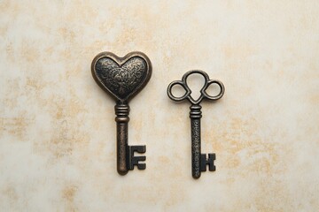 vintage key and heart-shaped lock symbolizing love, romance, and security with elegant metal craftsmanship on a textured background