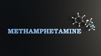 Molecular structure of Methamphetamine, a stimulant drug; 3d rendering