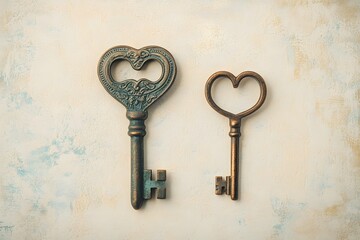 vintage key and heart-shaped lock symbolizing love, romance, and security with elegant metal craftsmanship on a textured background