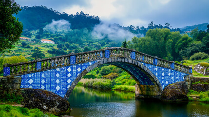 Fototapeta premium Stunning Blue Bridge in Scenic Landscape.