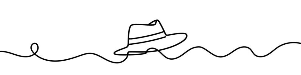 Minimalist single line sketch of elegant fedora hat, representing fashion, style, and vintage accessories