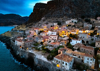 Aerial view of Monemvasia, a town in Laconia, Greece