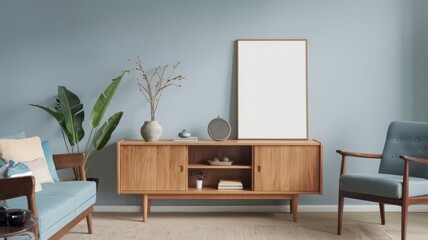 Fototapeta premium Modern Living Room Decor with Minimalist Furniture and Neutral Color Palette. Explore this stylish modern living room featuring elegant furniture, a serene color scheme, and beautiful decora...