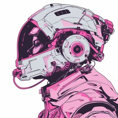 Girl character design with futuristic gas mask. Japanese cartoon style cyberpunk vector illustration. To print t-shirts, stickers, clip art, mascots. Isolated on white background.