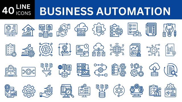 Business automation icon collection set. Containing process, digital transformation, industry 4.0, productivity, technology, business, integration icon. Simple flat vector illustration.