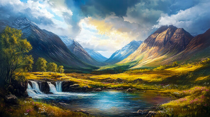 Obraz premium Stunning Summer Panorama of Glencoe Valley.