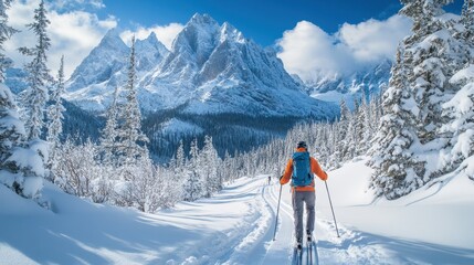 cross country skier in the mountains