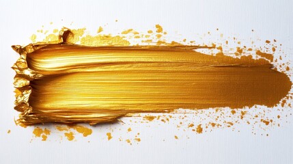 Flat Metallic gold pastel paint brushstroke rectangle white background textured.