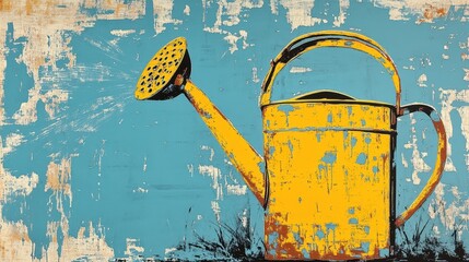 Silkscreen of a Watering can painting drawing sketch.