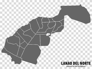 Blank map Lanao del Norte of Philippines. High quality map Province of Lanao del Norte with districts on transparent background for your web site design, logo, app, UI.  Republic of the Philippines.  