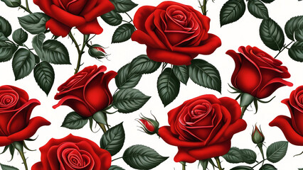 red roses all over pattern, slightly faded vintage look.