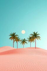 Bright desert oasis with glowing green palm trees