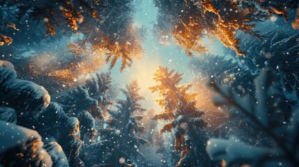 Fototapeta premium winter night landscape. snowy forest and fir branches.