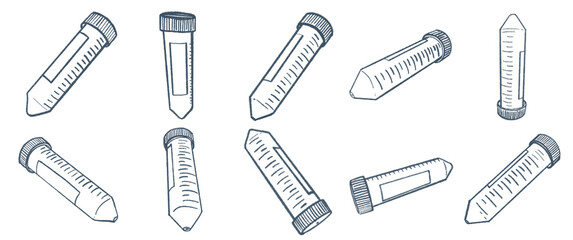 Line Art Collection of Laboratory Centrifuge Tubes Tools for Scientific Experiments and Educational Purposes