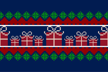 Winter Holiday Pixel Pattern. Traditional Christmas Star Ornament. Scheme for Knitted Sweater Pattern Design. Seamless Vector Background.