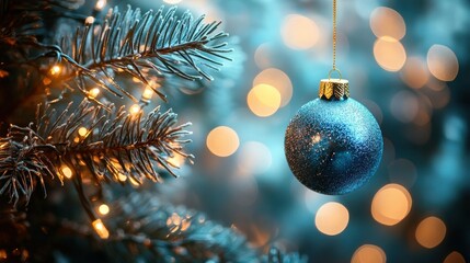 Stunning blue bokeh created by Christmas lights, perfect for festive decorations and holiday ambiance