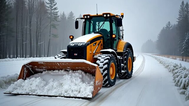 Bulldozer snowplow clearing snow off the road
