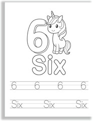 Unicorn Number Tracing Worksheet
