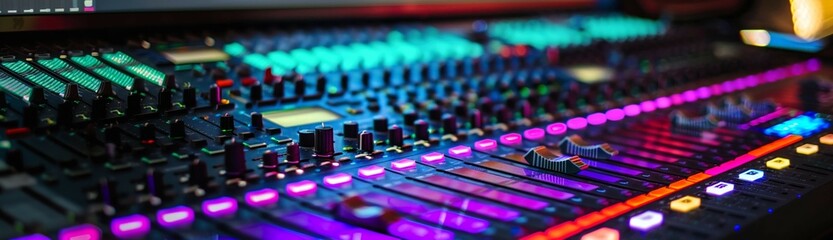 Fototapeta premium Digital audio workstation displaying a complex arrangement of tracks and effects ,close-up