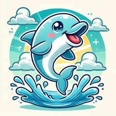 Naklejka premium Cute Cartoon Dolphin Splash Illustration