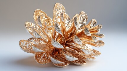 Christmas gold pine cone jewelry plant white background.