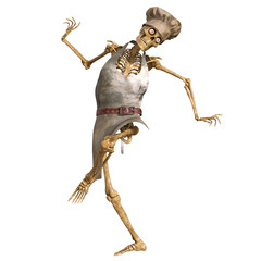 human skull Skeleton Chef character funny pose 3D render isolated illustration	