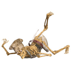 human skull Skeleton Chef character funny pose 3D render isolated illustration	
