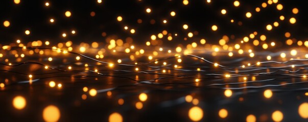 Glowing fairy light chains , Christmas on transparent background