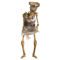 human skull Skeleton Chef character funny pose 3D render isolated illustration	
