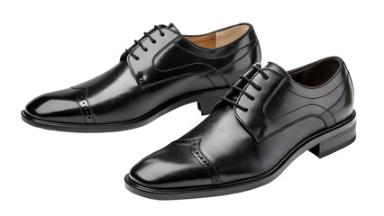 Classic black leather shoes for men, isolated on white background with clipping path, perfect for school, office, or formal wear. Stylish and shiny footwear for teenage boys, back-to-school essentials