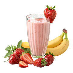Strawberry banana milkshake PNG download, transparent background cut out, isolated smoothie drink, fresh fruit dessert, 2025 photo, high quality 4K image for web banners, posters, social media, and ad