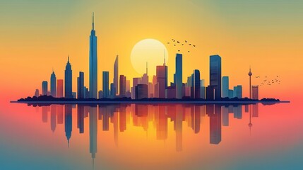 Obraz premium Futuristic city skyline illustration.