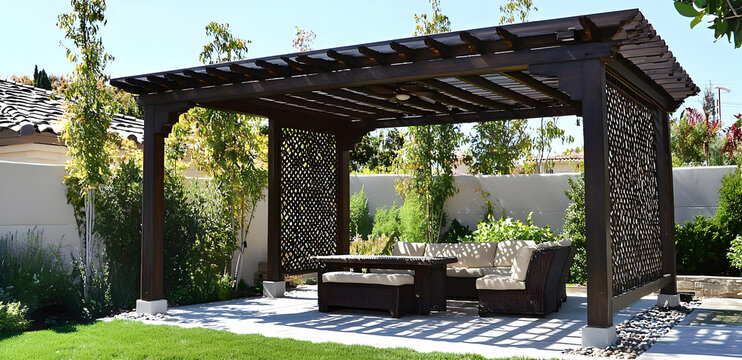 Pergola with warm, inviting decor, creating a cozy and serene ambiance.