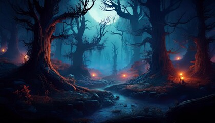 Obraz premium a haunted forest at night