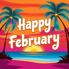 Happy February text illustration, February celebration design