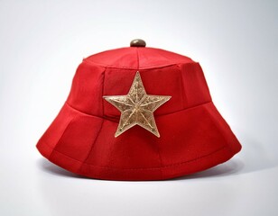 vintage red star cap mao hat chinese communist hat retro style white background headwear photography asian headwear communist era