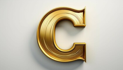 stylish 3d letter c crafted from newly brushed gold standing out against a clean white background symbolizing luxury and elegance in a minimalist design approach
