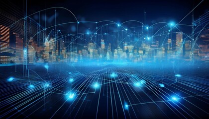 abstract news concept with blue lines connecting with data