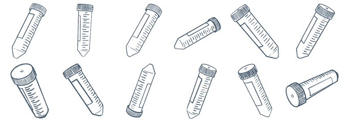 Line Art Collection of Laboratory Centrifuge Tubes Tools for Scientific Experiments and Educational Purposes