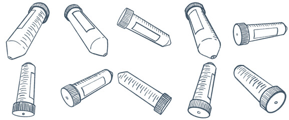 Line Art Collection of Laboratory Centrifuge Tubes Tools for Scientific Experiments and Educational Purposes