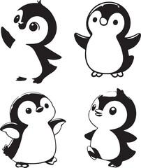 Adorable Baby Penguin Silhouettes - Cute Cartoon Vector Art Collection