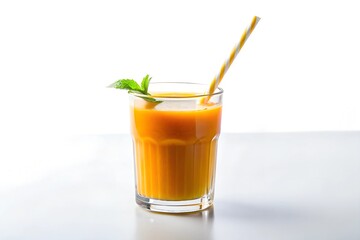 Fototapeta premium Glass of orange juice on white background